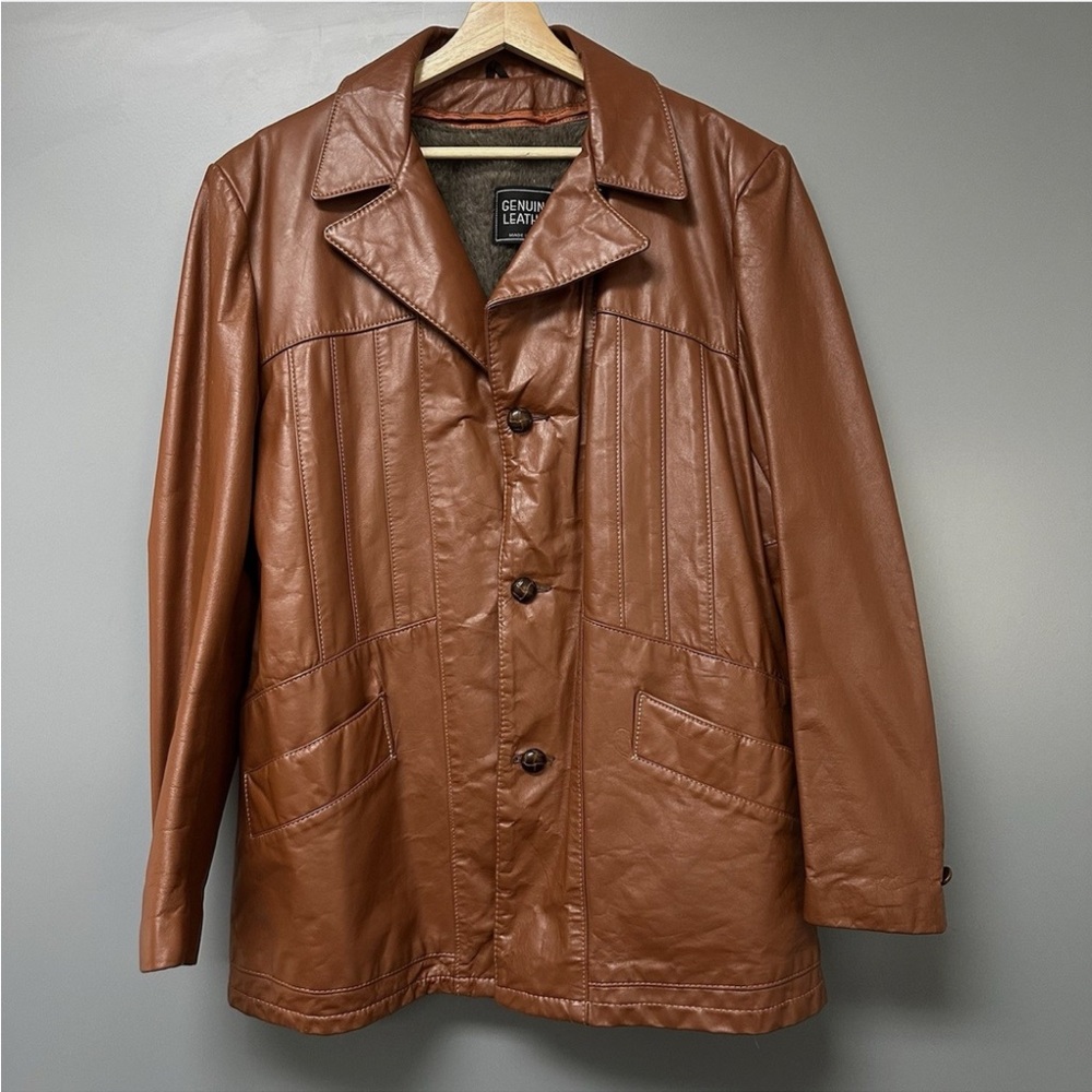 Vintage Men’s Tan Leather Jacket USA W/ Removable Liner Leathercraft Process